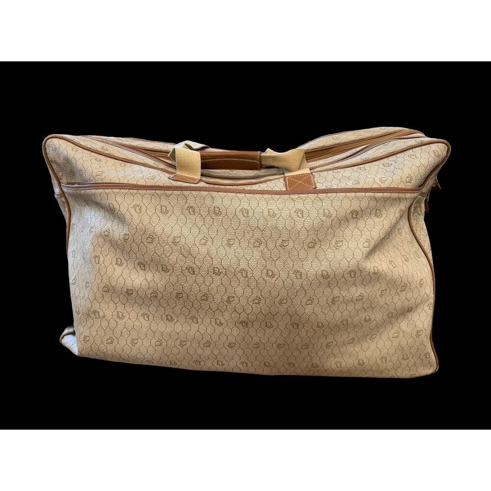 CHRISTIAN DIOR Vintage Monogram Travel Duffle Bag 30x16" Beige Logo Canvas | COA